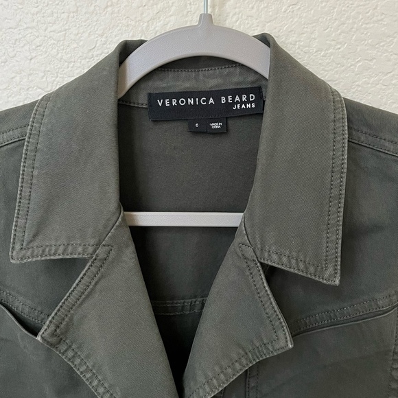 VERONICA BEARD | Cotton-Blend Twill Button Mini Dress in Army Green | Size 6 - Picture 8 of 13